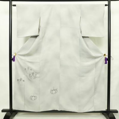 付け下げ 正絹 古典柄 袷仕立て 身丈158cm 裄丈62.5cm リサイクル着物 着物 刺繍 フォーマル グレー