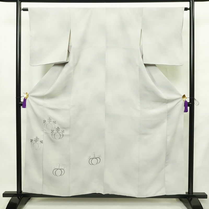 付け下げ 正絹 古典柄 袷仕立て 身丈158cm 裄丈62.5cm リサイクル着物 着物 刺繍 フォーマル グレー_画像1