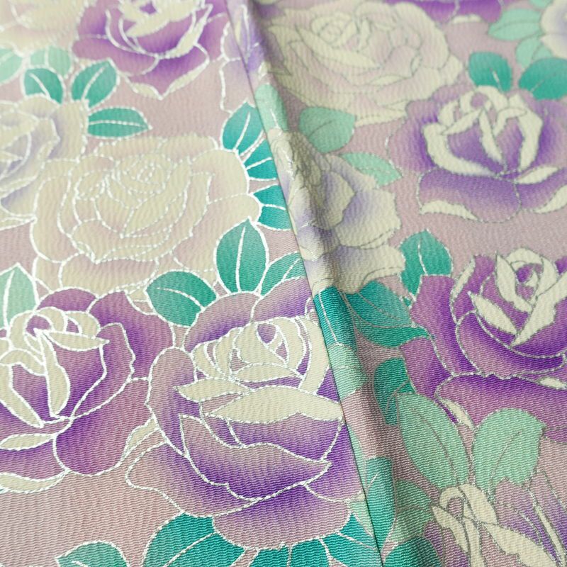 振袖 縮緬 正絹 花柄 銀駒刺繍 袷仕立て 身丈157.5cm 裄丈63cm リサイクル着物 着物 銀彩 成人式 二十歳 二十歳の集い フォーマル 紫・藤色_画像12