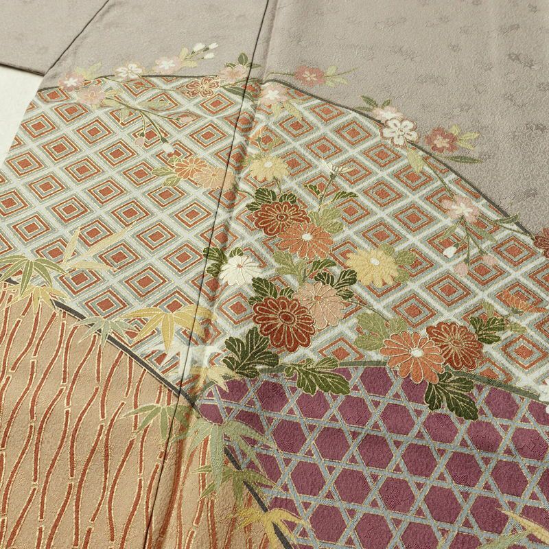 訪問着 一つ紋付き 正絹 古典柄 袷仕立て 身丈162cm 裄丈64cm リサイクル着物 着物 金彩 入学式 卒業式 七五三 お宮参り フォーマル 紫・藤色_画像5