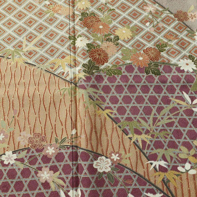 訪問着 一つ紋付き 正絹 古典柄 袷仕立て 身丈162cm 裄丈64cm リサイクル着物 着物 金彩 入学式 卒業式 七五三 お宮参り フォーマル 紫・藤色_画像6