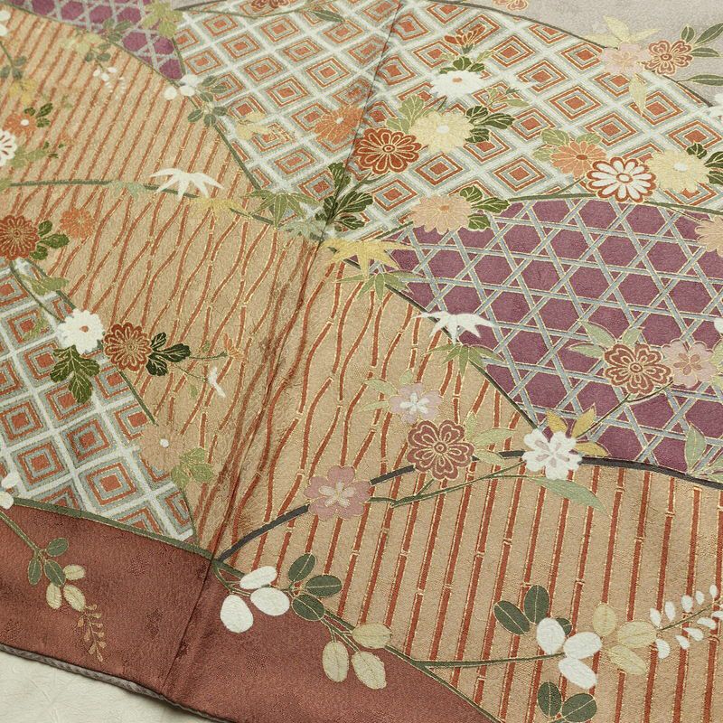 訪問着 一つ紋付き 正絹 古典柄 袷仕立て 身丈162cm 裄丈64cm リサイクル着物 着物 金彩 入学式 卒業式 七五三 お宮参り フォーマル 紫・藤色_画像14