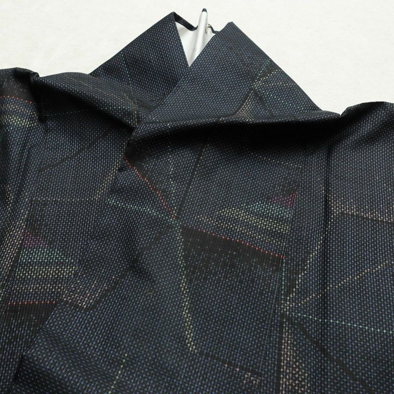 大島紬 証紙あり 正絹 麻の葉柄 袷仕立て 身丈152cm 裄丈62.5cm リサイクル着物 着物 青・紺_画像14