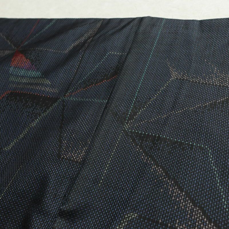 大島紬 証紙あり 正絹 麻の葉柄 袷仕立て 身丈152cm 裄丈62.5cm リサイクル着物 着物 青・紺_画像16