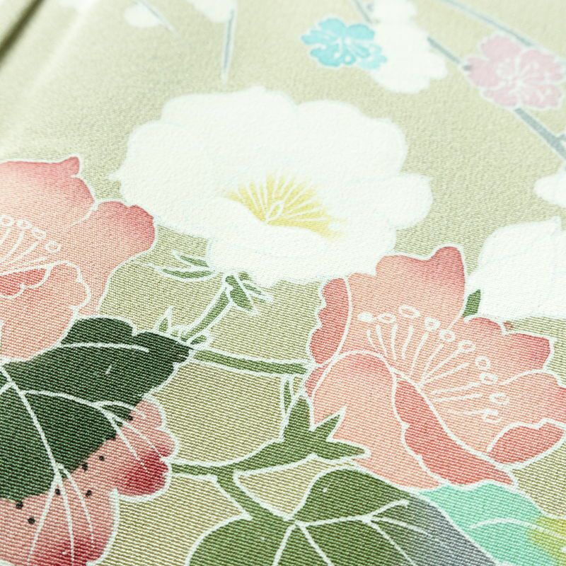 訪問着 良品 落款入り 縮緬 正絹 花柄 袷仕立て 身丈155cm 裄丈63.5cm リサイクル着物 着物 入学式 卒業式 七五三 パーティー お宮参り フォーマル 上品 緑・うぐいす色_画像8