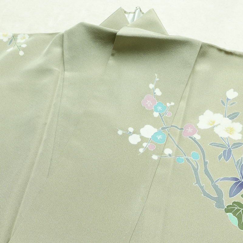 訪問着 良品 落款入り 縮緬 正絹 花柄 袷仕立て 身丈155cm 裄丈63.5cm リサイクル着物 着物 入学式 卒業式 七五三 パーティー お宮参り フォーマル 上品 緑・うぐいす色_画像17