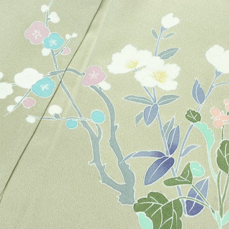 訪問着 良品 落款入り 縮緬 正絹 花柄 袷仕立て 身丈155cm 裄丈63.5cm リサイクル着物 着物 入学式 卒業式 七五三 パーティー お宮参り フォーマル 上品 緑・うぐいす色_画像18