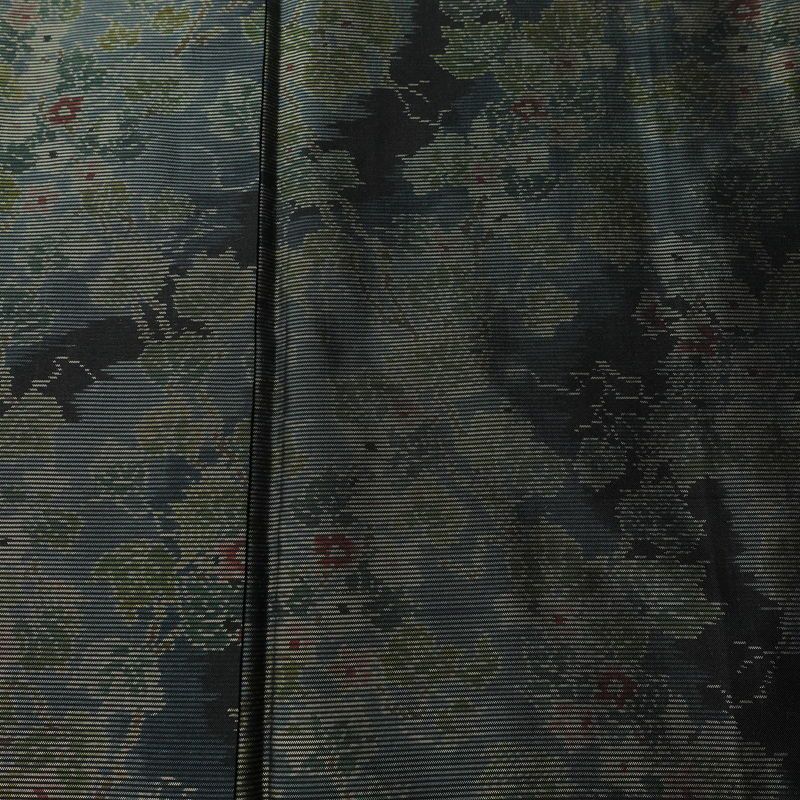 大島紬 証紙なし 正絹 木の葉・植物柄 袷仕立て 身丈154cm 裄丈63cm リサイクル着物 着物 青・紺_画像6