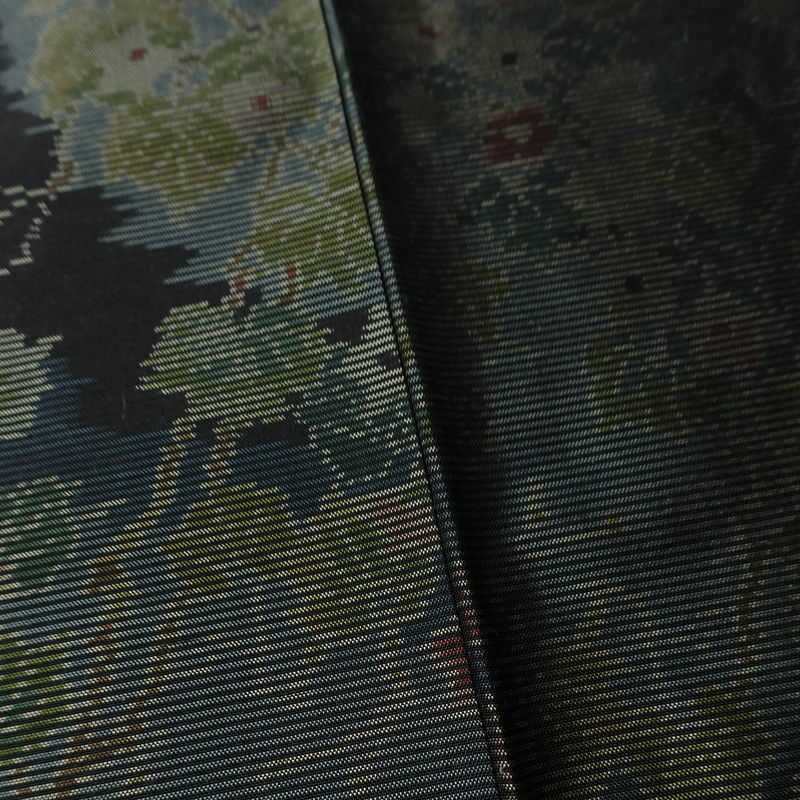 大島紬 証紙なし 正絹 木の葉・植物柄 袷仕立て 身丈154cm 裄丈63cm リサイクル着物 着物 青・紺_画像11