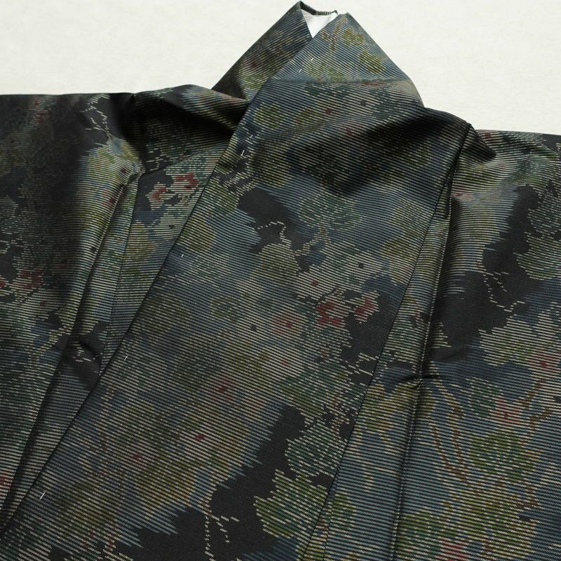 大島紬 証紙なし 正絹 木の葉・植物柄 袷仕立て 身丈154cm 裄丈63cm リサイクル着物 着物 青・紺_画像16