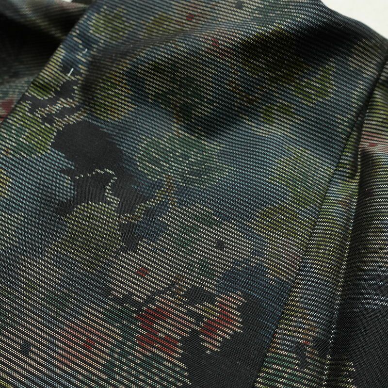 大島紬 証紙なし 正絹 木の葉・植物柄 袷仕立て 身丈154cm 裄丈63cm リサイクル着物 着物 青・紺_画像17