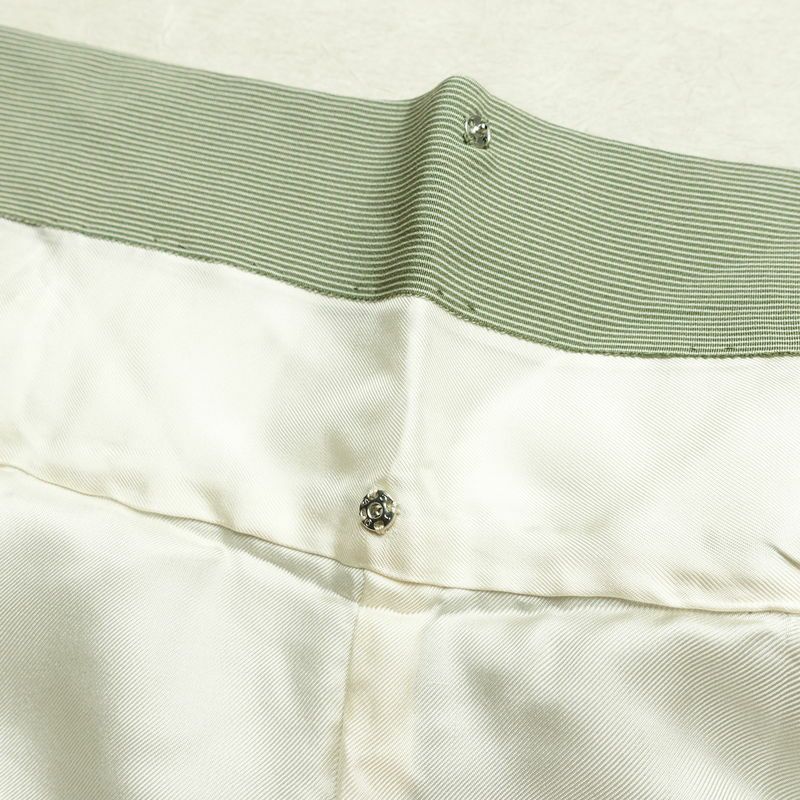 小紋 正絹 縞柄・線柄 袷仕立て 身丈160cm 裄丈67cm リサイクル着物 着物 モダン 緑・うぐいす色_画像20