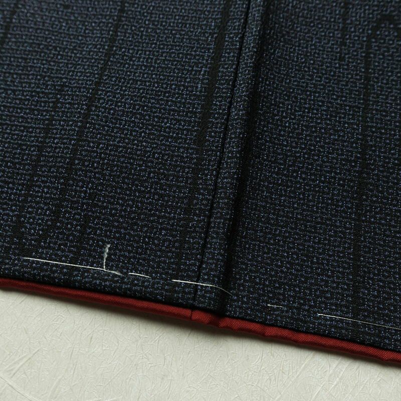 塩沢紬 証紙あり 紬 しつけ糸付き 正絹 古典柄 袷仕立て 身丈162.5cm 裄丈62.5cm リサイクル着物 着物 未使用品 青・紺_画像12