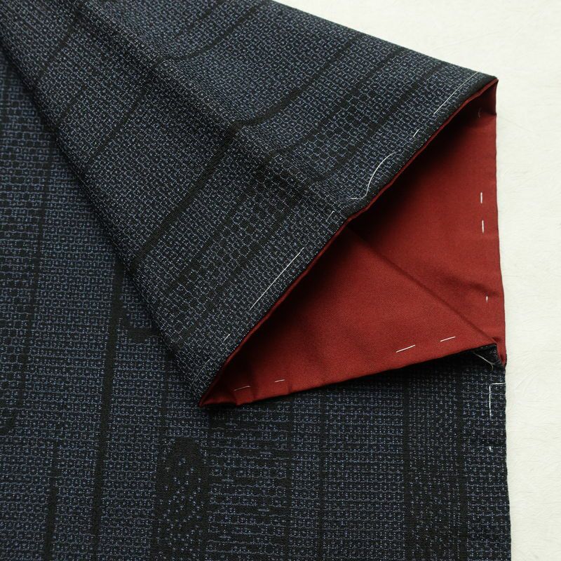 塩沢紬 証紙あり 紬 しつけ糸付き 正絹 古典柄 袷仕立て 身丈162.5cm 裄丈62.5cm リサイクル着物 着物 未使用品 青・紺_画像15