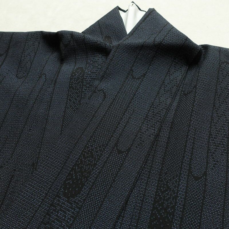 塩沢紬 証紙あり 紬 しつけ糸付き 正絹 古典柄 袷仕立て 身丈162.5cm 裄丈62.5cm リサイクル着物 着物 未使用品 青・紺_画像17