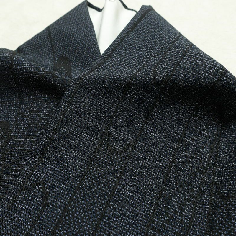 塩沢紬 証紙あり 紬 しつけ糸付き 正絹 古典柄 袷仕立て 身丈162.5cm 裄丈62.5cm リサイクル着物 着物 未使用品 青・紺_画像18