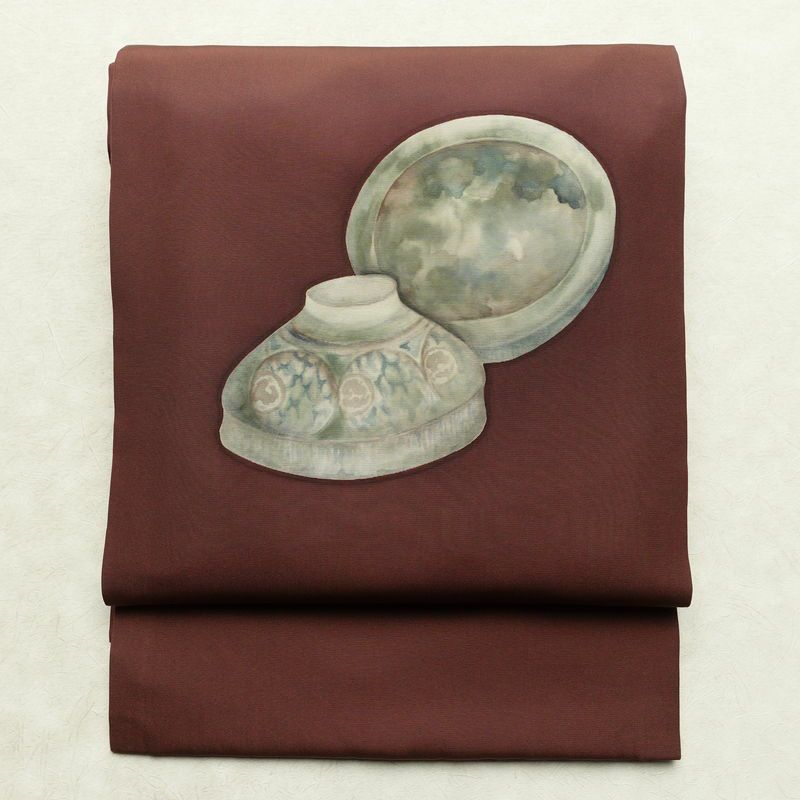 名古屋帯 太鼓柄 正絹 その他の柄 通し仕立て なごや帯 リサイクル帯 帯 シンプル 茶