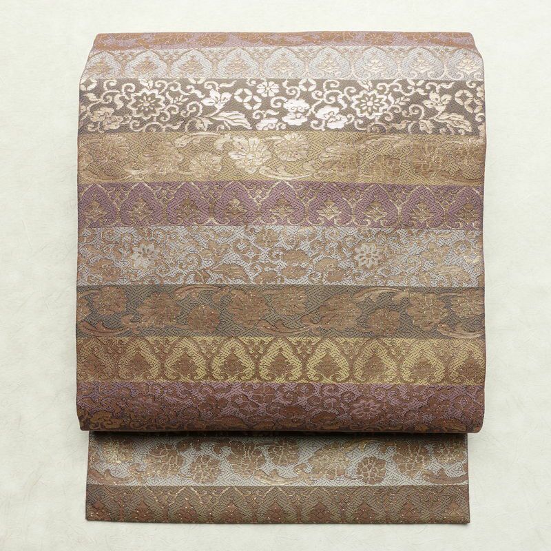 名古屋帯 太鼓柄 正絹 幾何学柄・抽象柄 名古屋仕立て なごや帯 リサイクル帯 帯 箔 紫・藤色