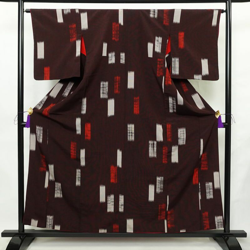 アンティーク着物 バチ衿仕立て 正絹 その他の柄 袷仕立て 身丈157cm 裄丈63.5cm リサイクル着物 着物 小豆・エンジ