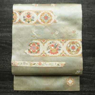 名古屋帯 太鼓柄 良品 正絹 幾何学柄・抽象柄 名古屋仕立て なごや帯 リサイクル帯 帯 箔 金糸 多色使い