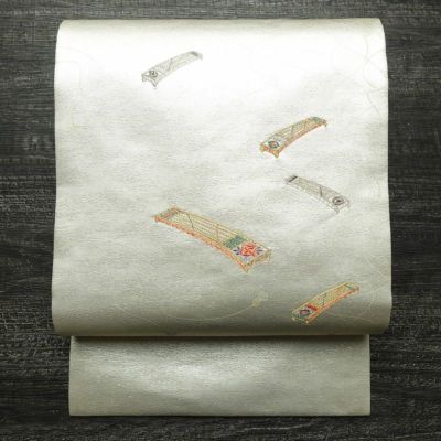 名古屋帯 太鼓柄 正絹 その他の柄 名古屋仕立て なごや帯 リサイクル帯 帯 刺繍 シンプル 金・銀