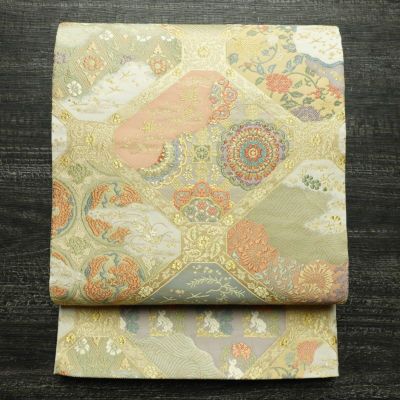 袋帯 六通柄 フォーマル用 正絹 幾何学柄・抽象柄 リサイクル帯 帯 金糸 入学式 卒業式 七五三 お宮参り フォーマル 多色使い