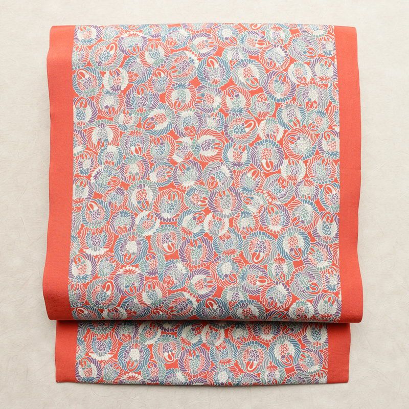 名古屋帯 全通柄 正絹 古典柄 名古屋仕立て なごや帯 リサイクル帯 帯 ピンク