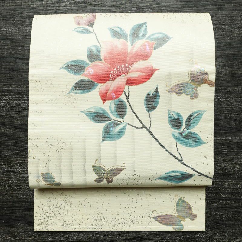 名古屋帯 太鼓柄 髭紬 正絹 風景柄 名古屋仕立て 白 | 太鼓柄 古着着物