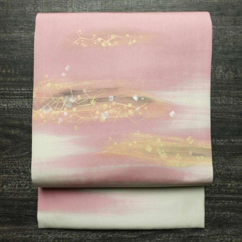 名古屋帯 紬地 六通柄 正絹 風景柄 松葉仕立て 帯 緑・うぐいす色 | 六