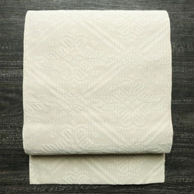 名古屋帯 全通柄 良品 つづれ織り 正絹 古典柄 松葉仕立て なごや帯 リサイクル帯 帯 白