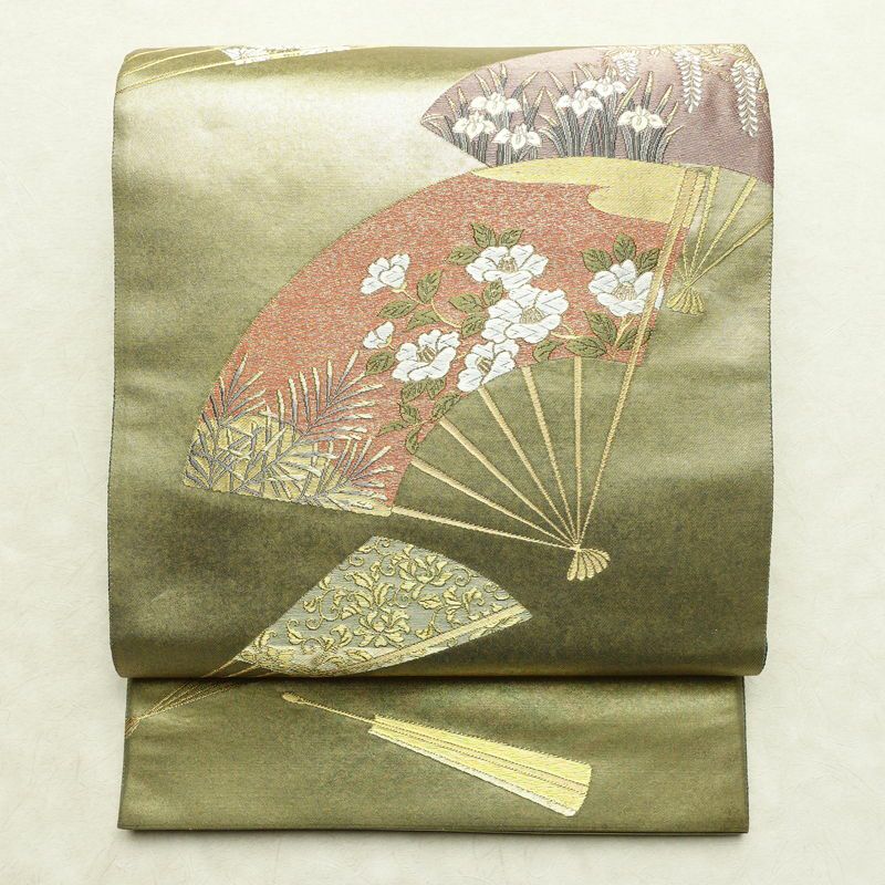 袋帯 六通柄 フォーマル用 正絹 菊 花柄 箔 帯 青・紺 | 六通柄 古着