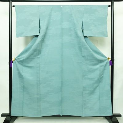 単衣 色無地 美品 一つ紋付き 正絹 雲柄 単衣仕立て 身丈158.5cm 裄丈64cm リサイクル着物 着物 お茶会 フォーマル 上品 白群色 青・紺