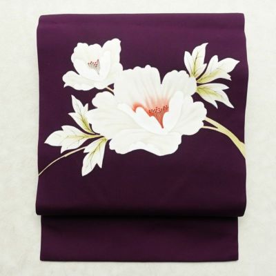 名古屋帯 太鼓柄 正絹 花柄 名古屋仕立て なごや帯 リサイクル帯 帯 シンプル 紫・藤色