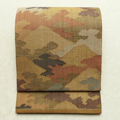 袋帯 六通柄 正絹 幾何学柄・抽象柄 リサイクル帯 帯 入学式 卒業式 七五三 お宮参り フォーマル 黄・黄土色