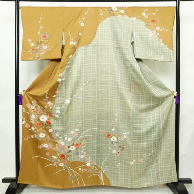 訪問着 良品 正絹 花柄 袷仕立て 身丈161.5cm 裄丈66.5cm リサイクル着物 着物 刺繍 金彩 入学式 卒業式 七五三 お宮参り フォーマル 多色使い